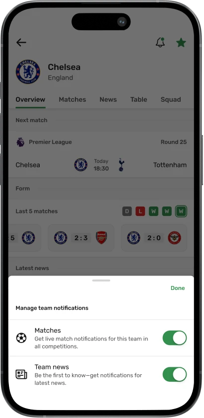 Team overview notifications