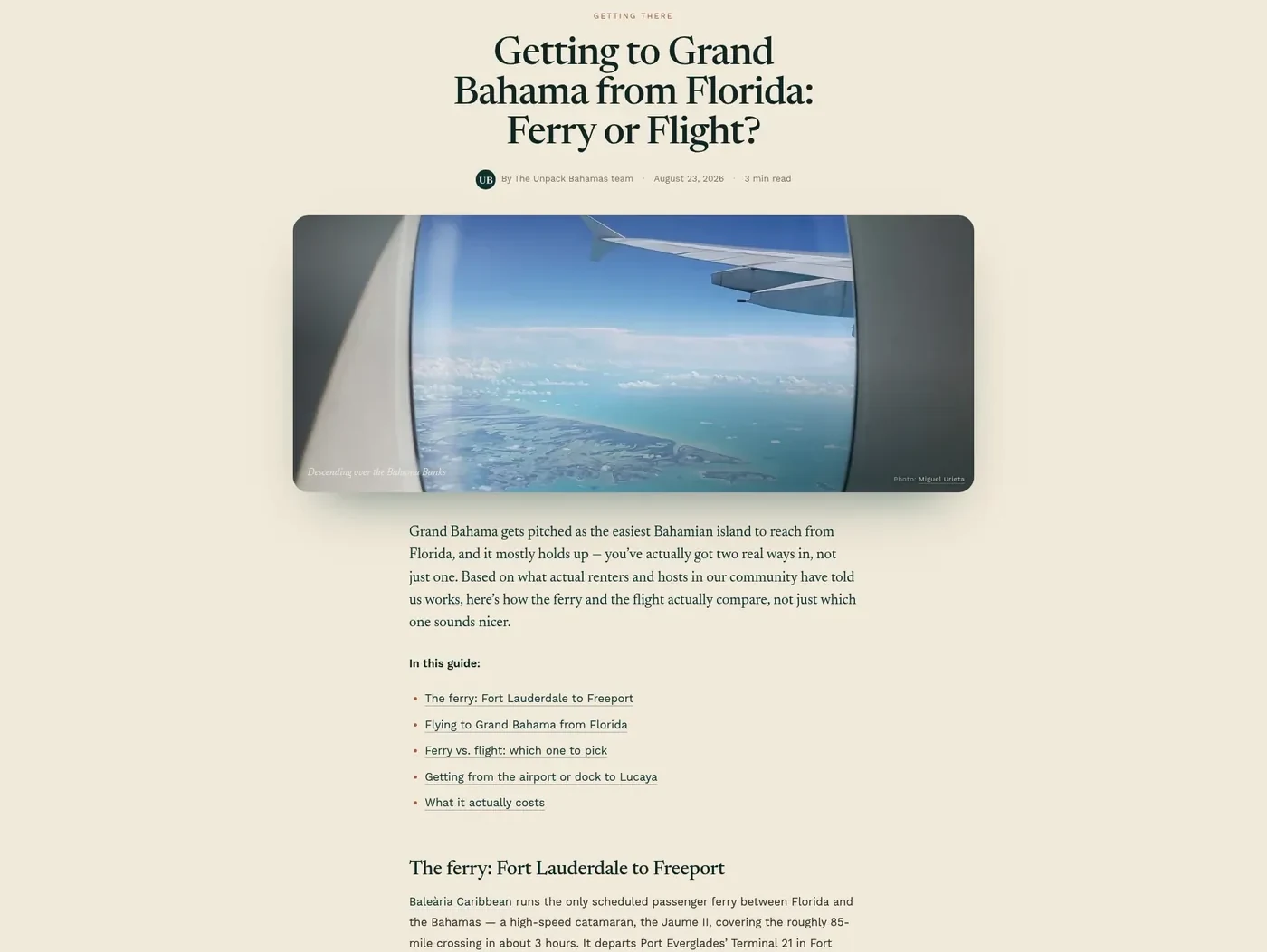 Unpack Bahamas Journal article: Getting to Grand Bahama from Florida, Ferry or Flight?